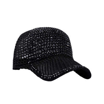 Polyester baseball cap Women Men Studded Rhinestone Crystals Adjustable Ponytail Mesh Baseball Cap Shiny Bling Casual Sports Cap Breathable Sun Hat Lasers Hat Fashion