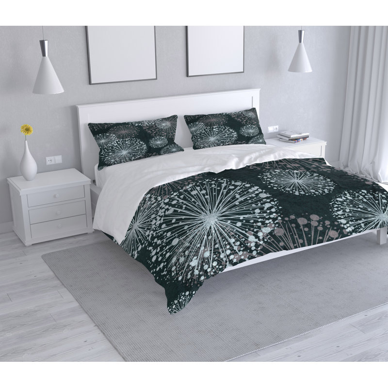 Floral Duvet Cover, King Duvet Cover + 2 King Shams, Blue/Gray