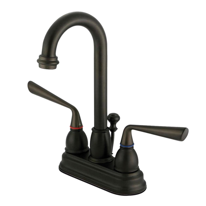 Kingston Brass Silver Sage Two-Handle 3-Hole Deck Mount 4" Centerset Bathroom Faucet with Plastic Pop-Up, Oil Rubbed Bronze