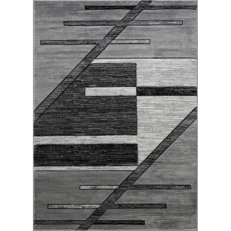 Tapis gris zone géométrique Diva, Rectangle 5 pi x 7 pi