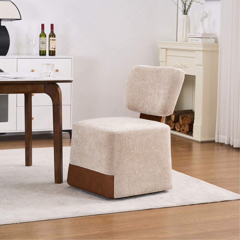 Chaise rembourrée en lin sans accoudoirs avec roulettes, Beige
