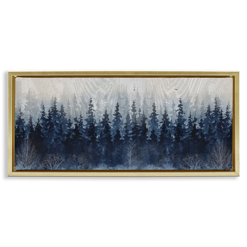 Arbre rustique bleu forêt, Cadre flottant métallique doré, H 14 po x l 31 po