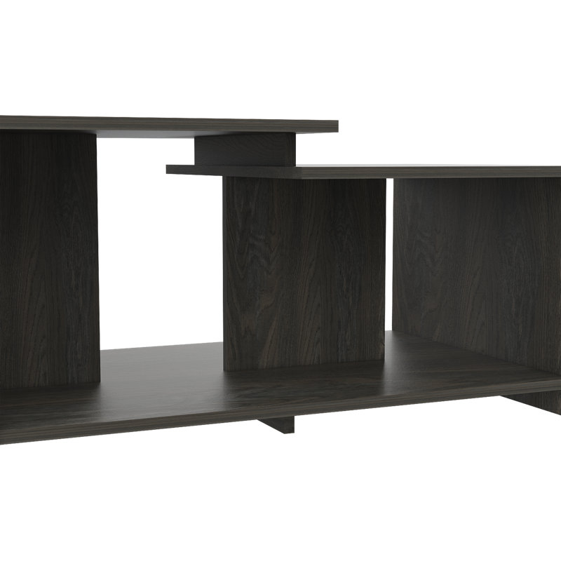 Table basse Wema avec conception à deux niveaux, tablette de rangement ouverte et structure contemporaine élégante