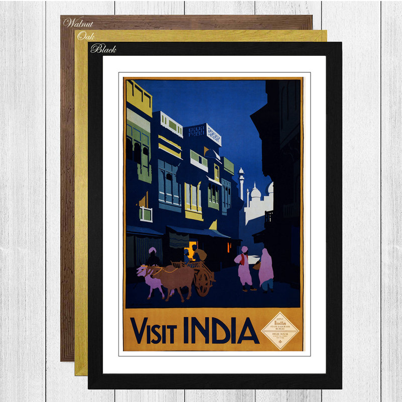 Vintage Travel Visit India Framed Vintage Advertisement - Framed Print, Walnut