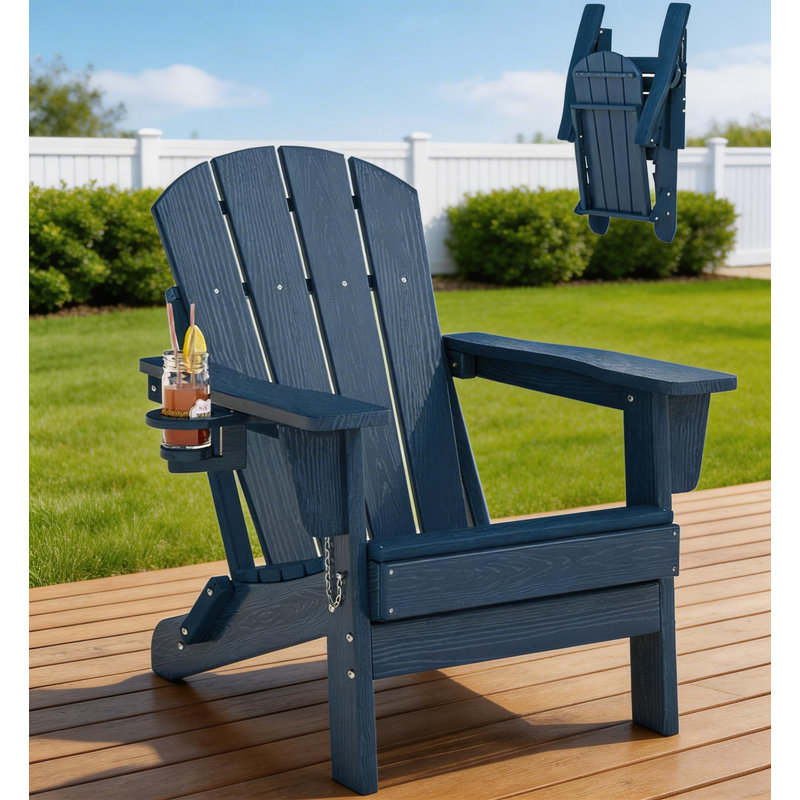 Folding Adirondack Chair, with Cup Holder, Navy