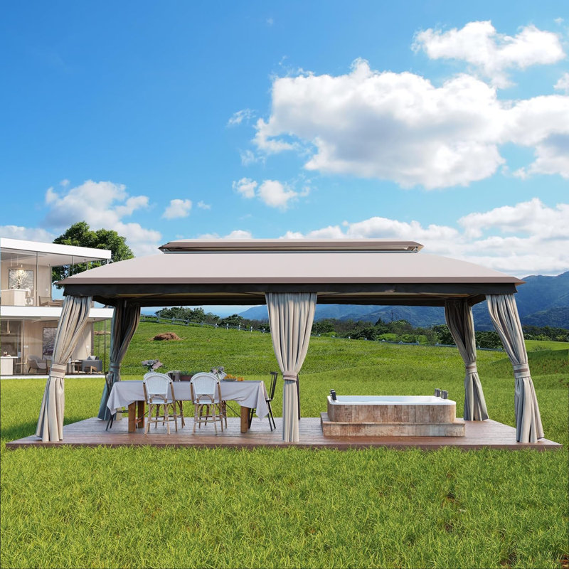 20 Ft. W x 10 Ft. D Metal with Steel Patio Gazebo, Beige