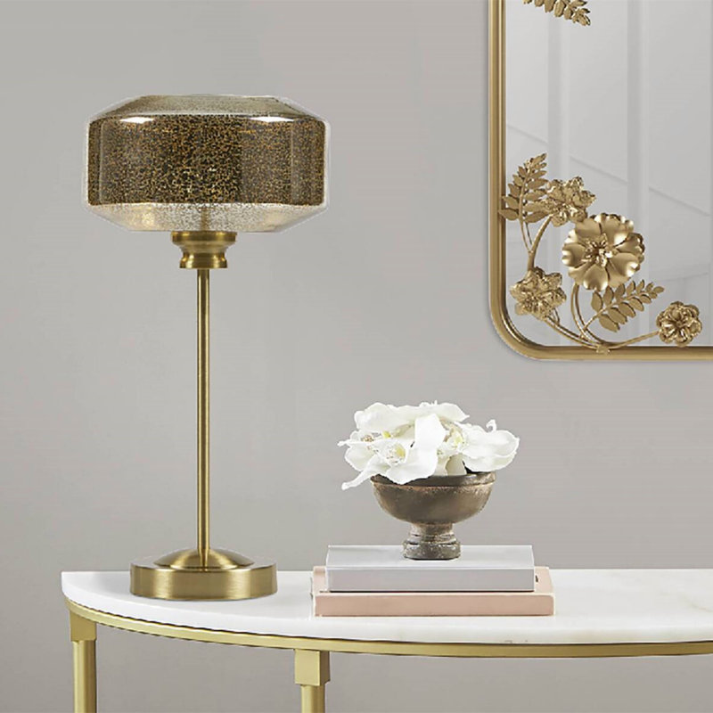 17" Mercury Glass Table Lamp Gold, On/Off Switch 60" Clear Cord