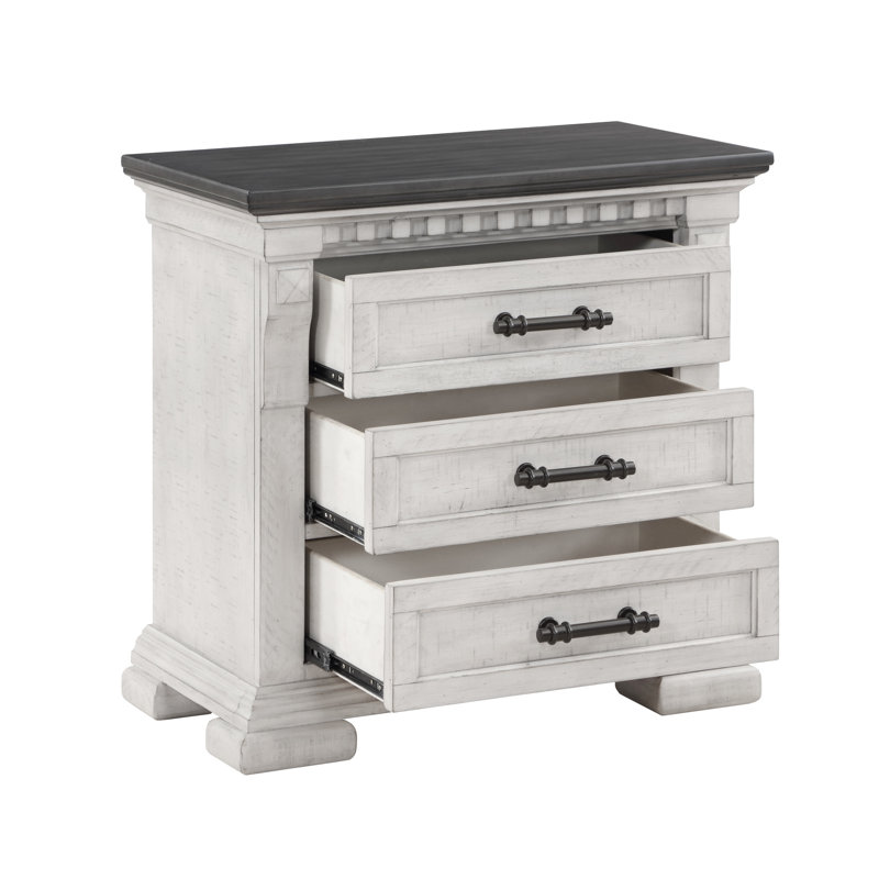 Table de chevet 3 tiroirs blanc antique style transitionnel