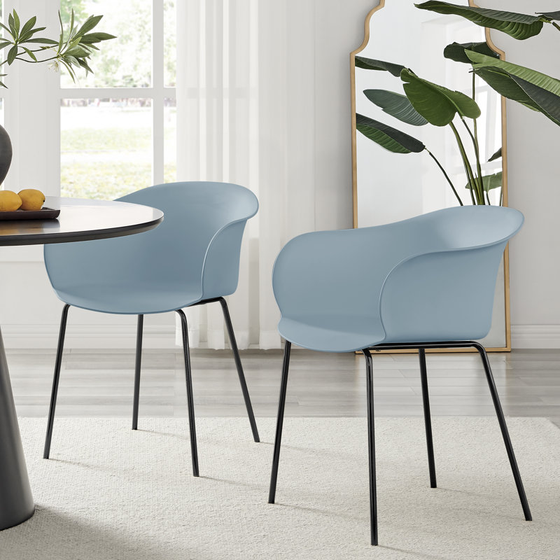 Silana Moulded Plastic Dining Chair - Elegant and Minimalist Bat Chair Design, Black, Blue
