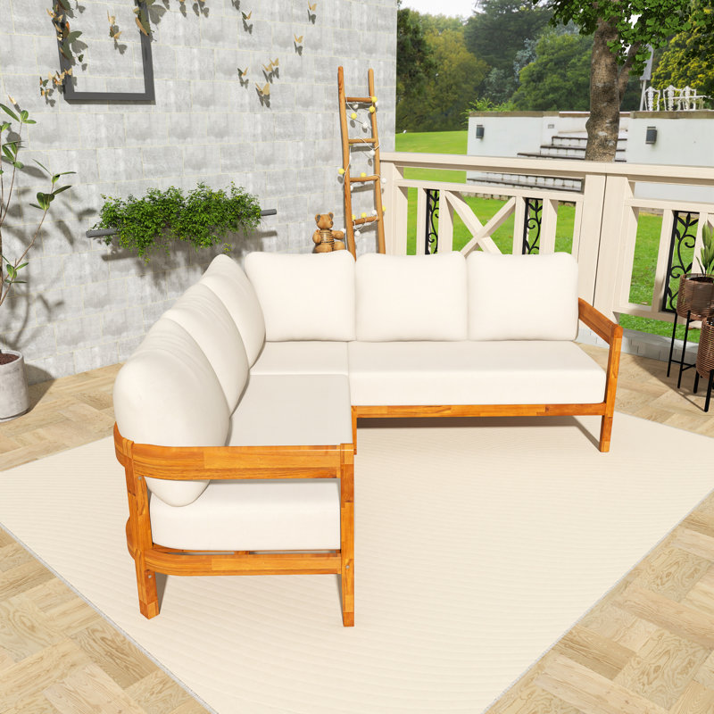 Canapé d'extérieur en bois 79,1 po avec coussins blancs, Beige