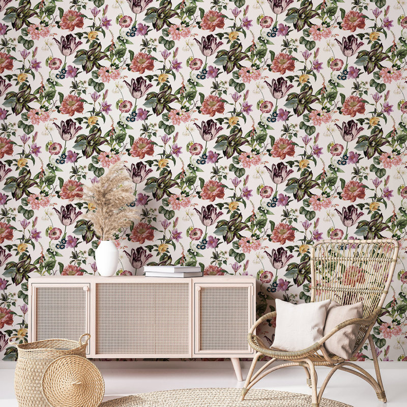 Amogh Collection Floral Rhapsody 10.05m x 53cm Wallpaper Roll, White