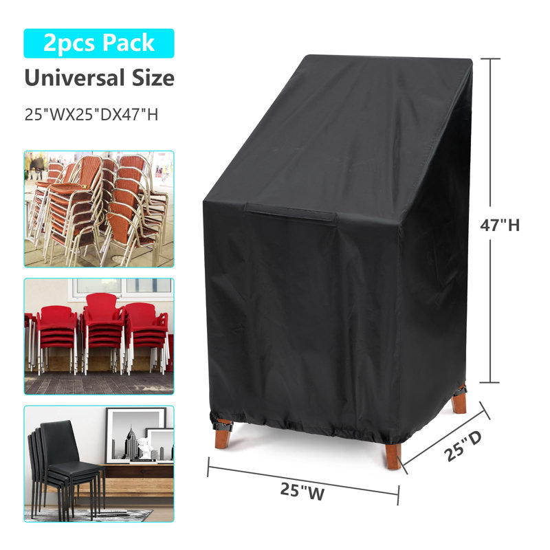 Outdoor Chair Covers, 2 Pack Waterproof Stackable Dust Rain Snow-Proof High Back Patio Covers - Fits 4-6 Stackable Dining Chairs, 25'W X 25'D X 47'H