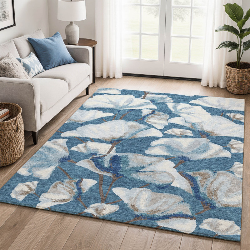 Premium Machine Washable Mayfield AMF2405 Floral Rug, Blue, 5' x 7'6"