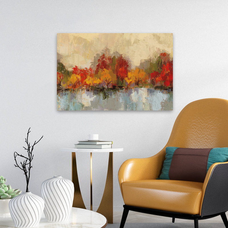 Réflexion de la rivière d'automne - Automne beige brun automne, H 24 po x l 16 po