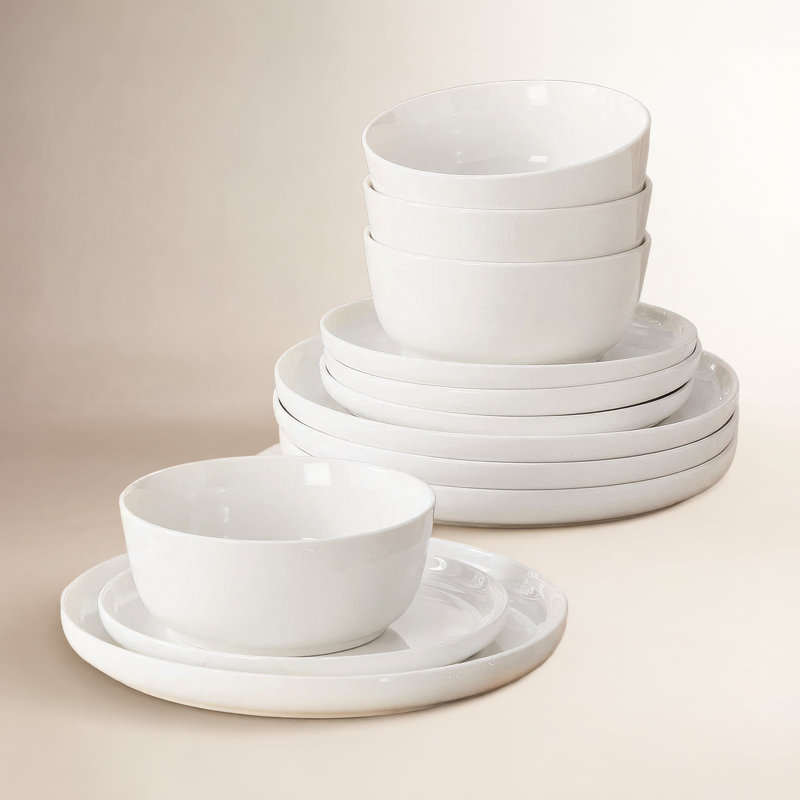 12-Piece Ceramic Dinnerware Set, White