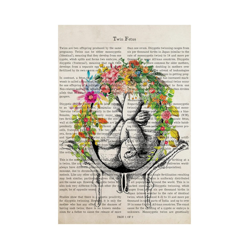 Twin Fetuses in Womb Flower Anatomy by Aged Pixel - Wrapped Canvas Graphic Art, 20.32 cm H x 30.48 cm W