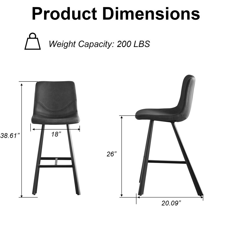 Ensemble de 2 tabourets de bar modernes en similicuir noir avec dossier et repose-pieds ergonomiques, Noir