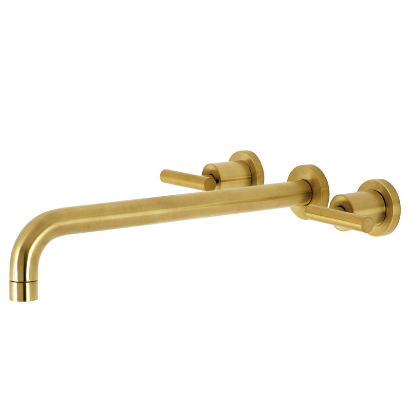 Kingston Brass Manhattan Two-Handle 3-Hole Wall Mount Roman Tub Faucet, Brushed Brass, X-Style