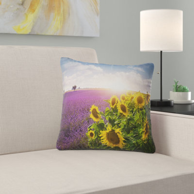 Lavender and Sunflower Fields - Floral Printed Pillow