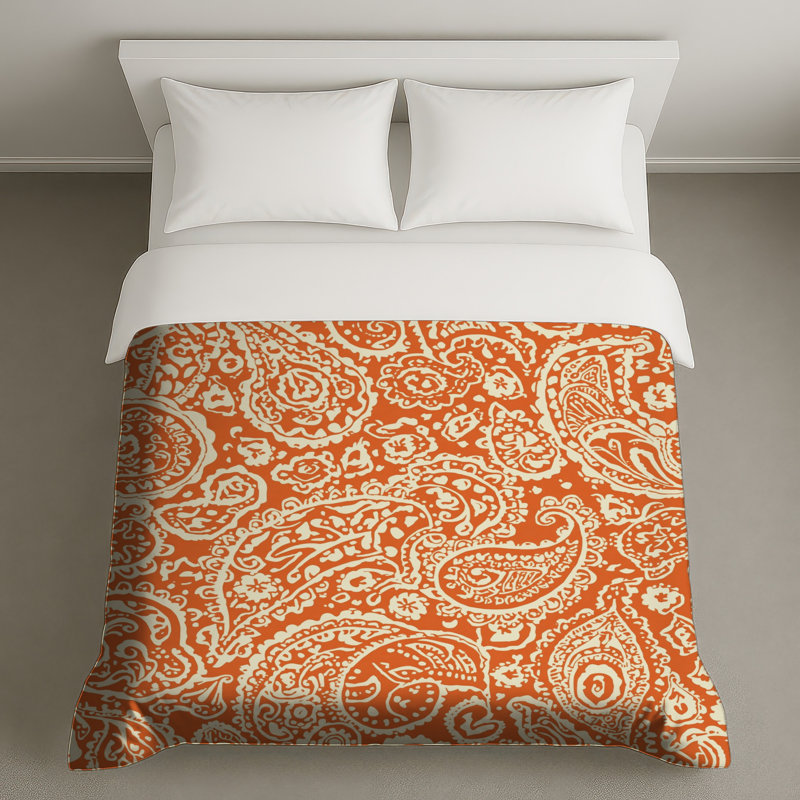 Housses de couette orange à motif cachemire, Queen