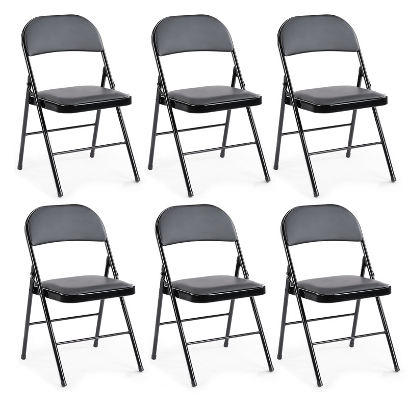 Marriana Vinyl Padded Stackable Folding Chair Folding Chair Set, Black