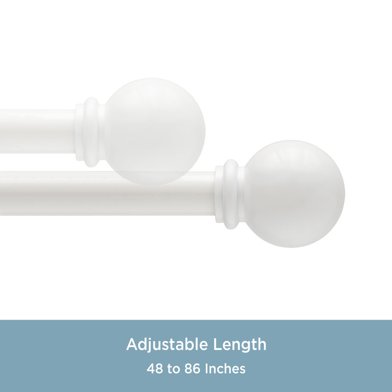 Lowri Alanis Adjustable 0.625" Single Curtain Rod, White, 48" - 86"