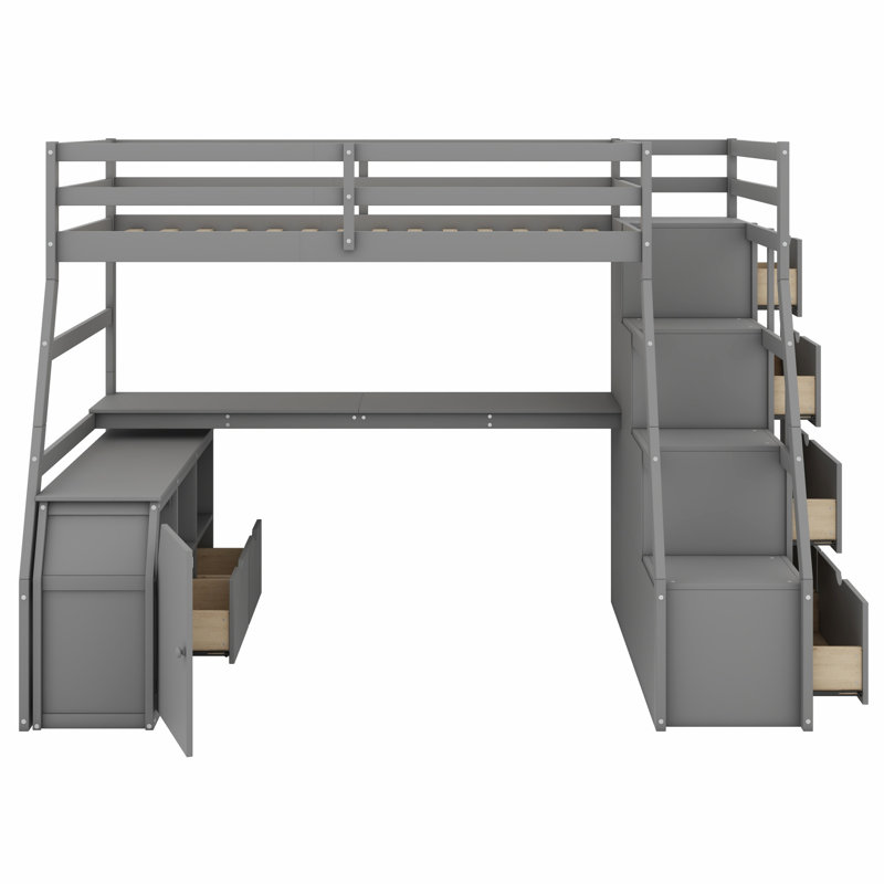 Lit mezzanine tout-en-un avec bureau, tiroirs, tablettes, Gray