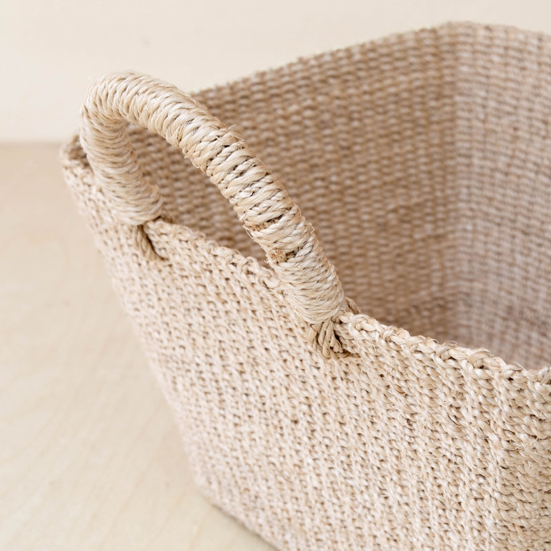 Natural Tapered Square Tabletop Basket with Handles