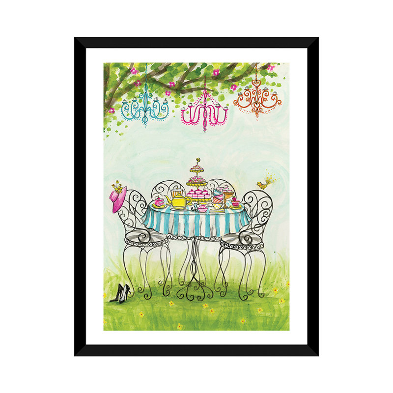 Art de jardin tea party, H 32 po x l 24 po x P 1 po, Papier avec cadre noir