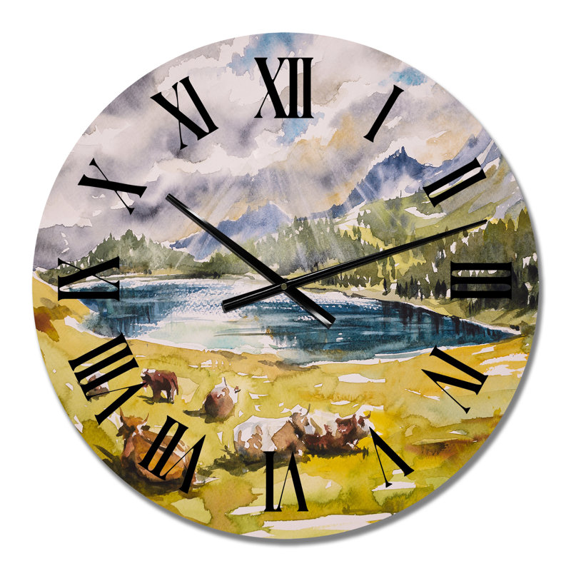 Cows On A Meadow With Cloudy Sky - Country horloge murale, Moyen