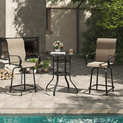 Lark Manor 27" Iron Outdoor Bar Stools with Back