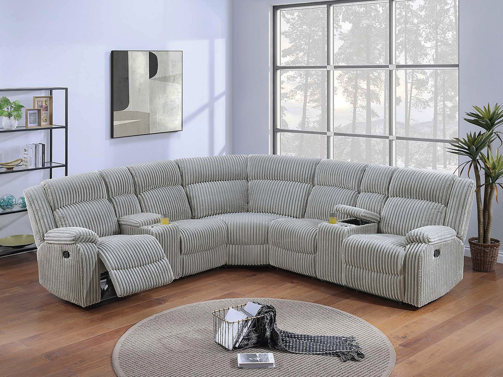 Red Barrel Studio® Sectional Sofa W Console Cup Holder 3Pc Set Ash ...