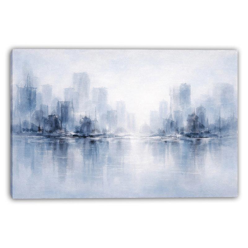 «Blue Mist Metropolis», art mural sur toile tendue, H 24 po x l 36 po x P 1,5 po