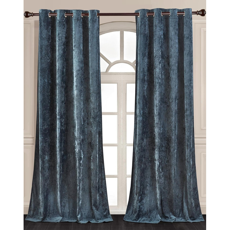 Storm Blue Velvet Room-Darkening Grommet Window Panels, 100 x 84