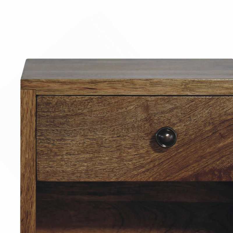 Solid wood Floating Mini Classic Bedside, Wall-mounted, 1-Drawer, 1 Open Slot, Light Brown