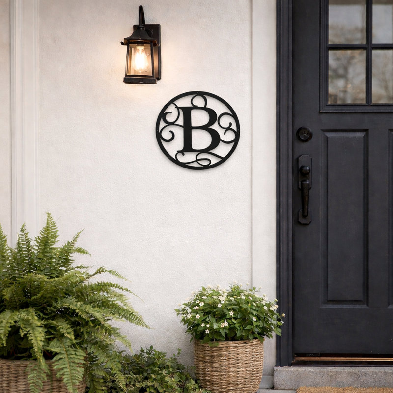 Décoration murale monogramme «Fancy Vine», H 24 po x l 24 po x P 0,25 po, Acier inoxydable poli