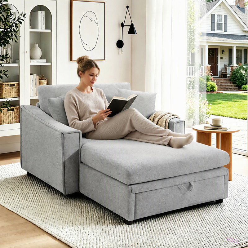 Canapé-lit moderne avec méridienne de 136 cm (53,5 po) et espace de rangement dissimulé, idéal pour le salon ou la chambre.