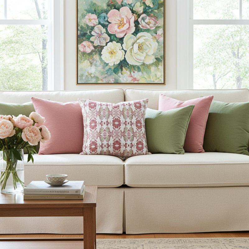 Wildflowers I Large Repeat Luxury Throw Pillow, Strawberry Floral, 22"H x 22"W