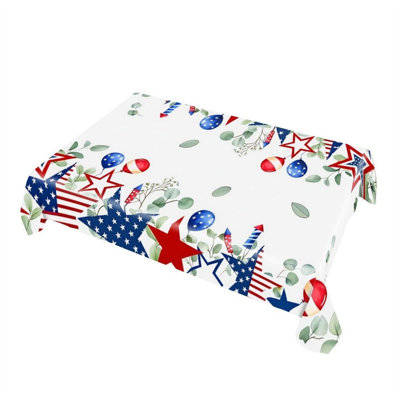 Eucalyptus Patriotic Tablecloth 60 x 120 inch Red White Blue for Memorial Day Brunch