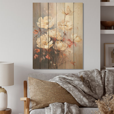 Affulent Bouquet Of Lotus - Art mural en bois de lotus sur bois de pin naturel