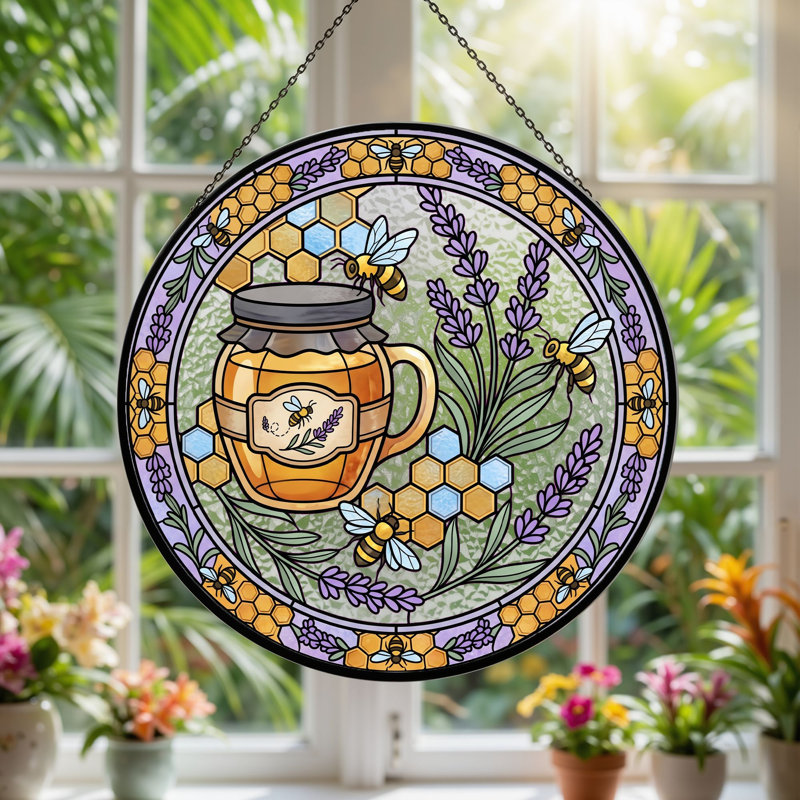Panneau de vitrail Honey Bee, 7,8 heures, H 7,8 po