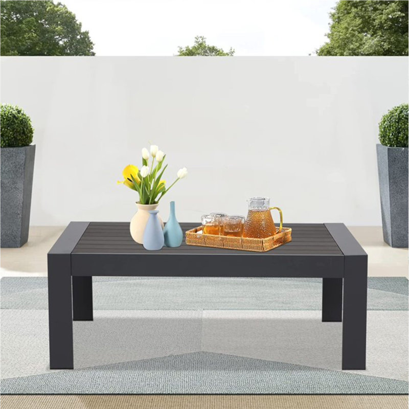 Table basse d'extérieur 43 po en aluminium toutes saisons, table rectangulaire noire moderne