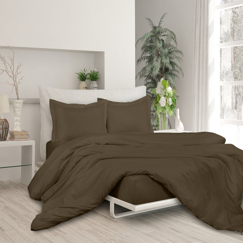 Literie , Housse de couette double et 2 taies d'oreiller, Brun