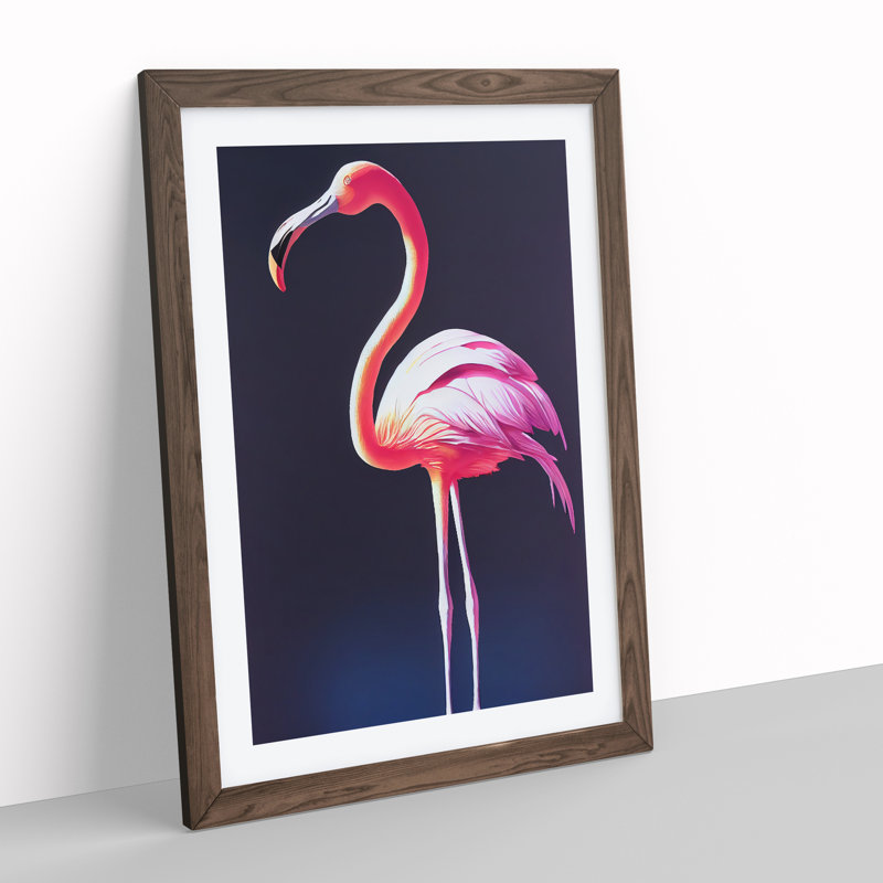 Portrait Of A Flamingo - Single Picture Frame Print, Walnut Framed, 64cm H x 46cm W x 2cm D