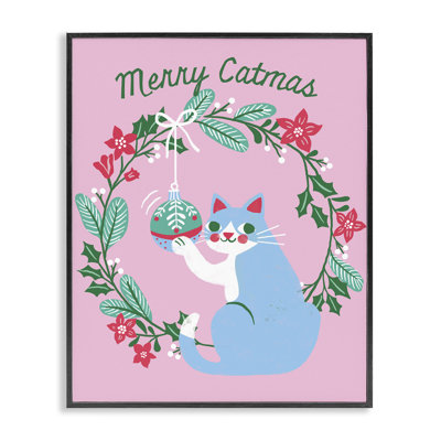 «Merry Christmas Pink Cat», art mural sur toile par Riley Hutchens