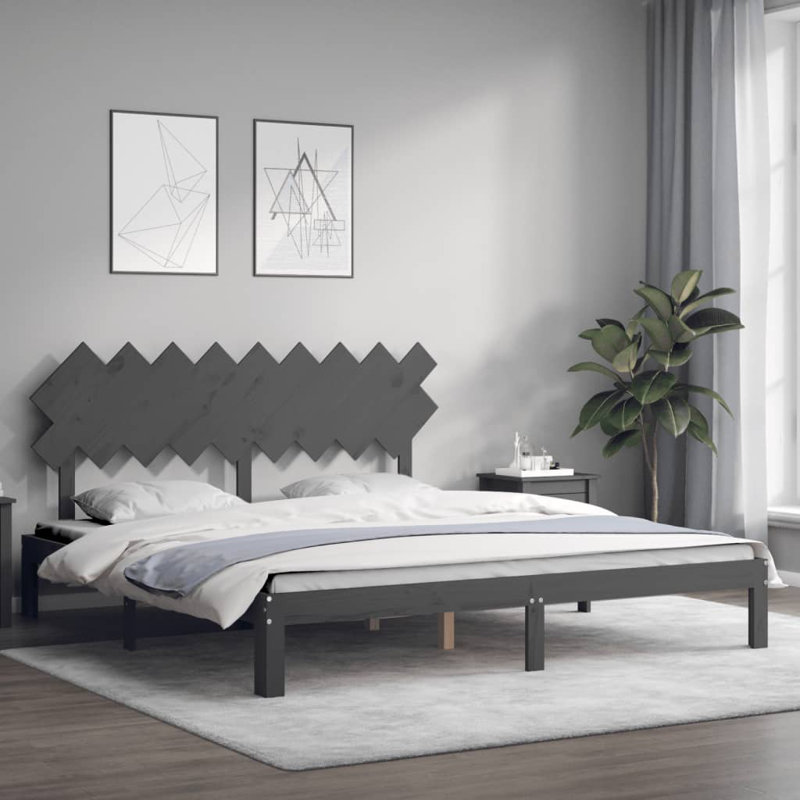 Bed Frame with Headboard, 200 x 200cm, Grey