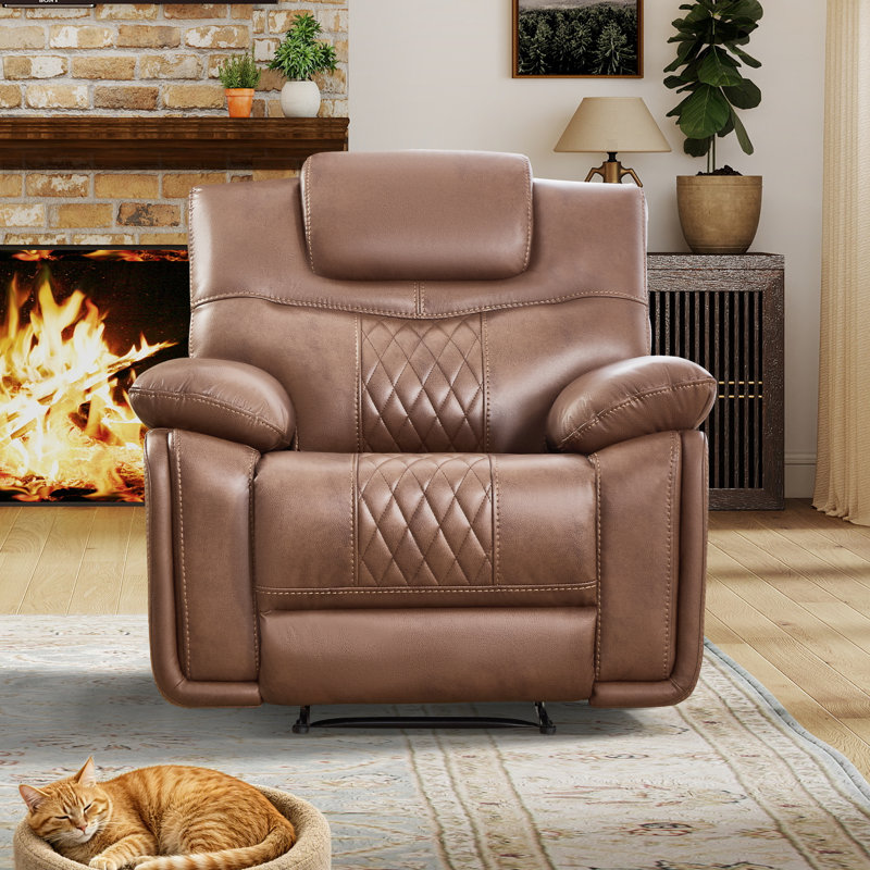 40.9" Breathable Faux Leather Recliner Chair, Manual Recliner For Living Room With Spacious Cozy Seating, Brown