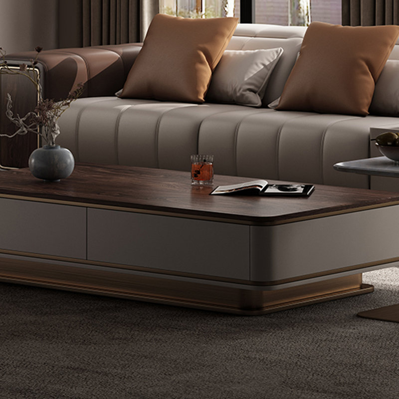 Table basse rectangulaire en bois massif avec rangement, H 14,17 po x L 54,33 po x l 29,52 po