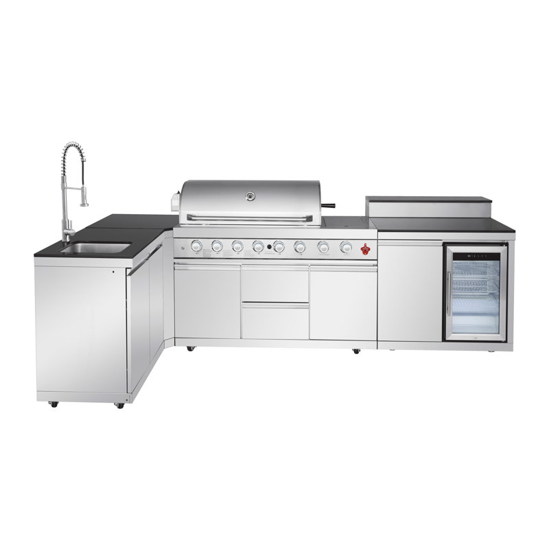 Îlot de barbecue au propane avec rôtissoire et brûleur latéral