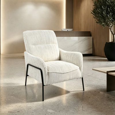 Chaise de salon, chaise de lecture confortable en velours côtelé avec structure en métal noir, chaise d'appoint simple pour espace de réception de bureau de chambre à coucher